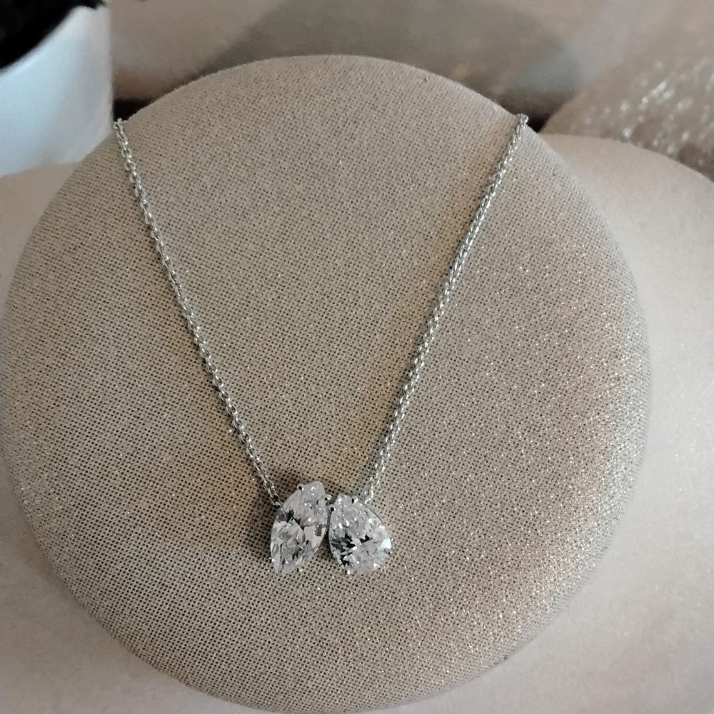 Nadri Silver Necklace with Two Rhinestones Little Pendant.